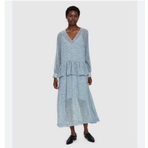 ✅ Just Female Dress Henry Maxi Long Sleeve in Blue Floral
